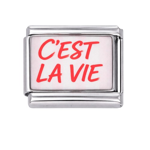 CHARMS MODUŁ OGNIWKO DO BRANSOLETKI MODUŁOWEJ SREBRNY, NAPIS "CEST LA VIE" 