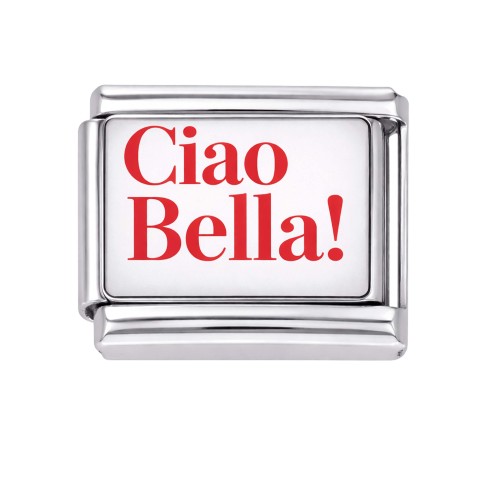 Charms moduł ogniwko do bransoletki modułowej srebrny napis "ciao bella"