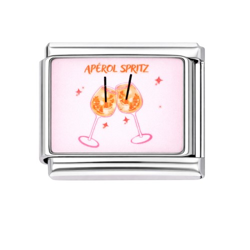 CHARMS MODUŁ OGNIWKO DO BRANSOLETKI MODUŁOWEJ SREBRNY, NAPIS "APEROL SPRITZ"