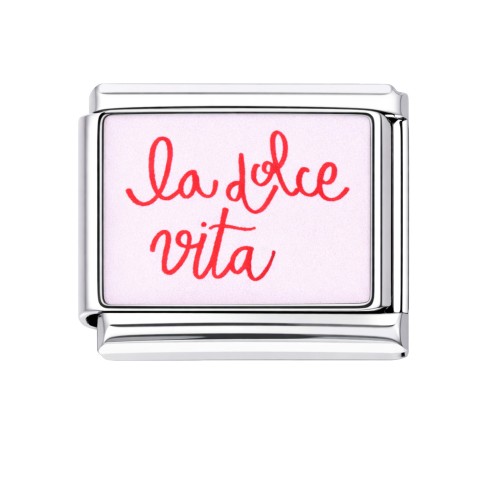 Charms moduł ogniwko do bransoletki modułowej srebrny napis "la dolce vita"