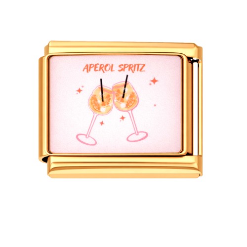 CHARMS MODUŁ OGNIWKO DO BRANSOLETKI MODUŁOWEJ ZŁOTY, NAPIS "APEROL SPRITZ"