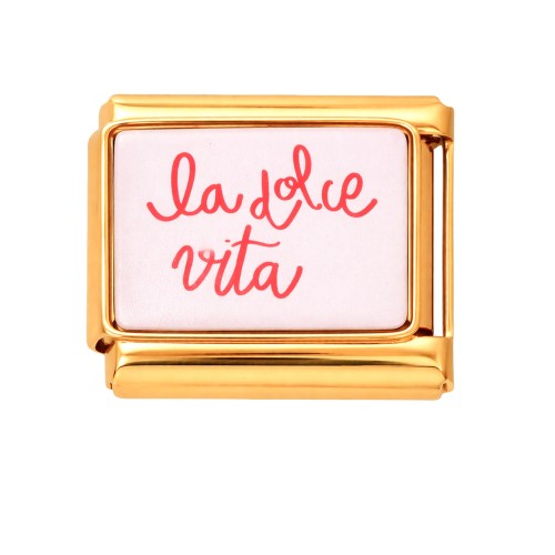 CHARMS MODUŁ OGNIWKO DO BRANSOLETKI MODUŁOWEJ ZŁOTY, NAPIS "LA DOLCE VITA" 