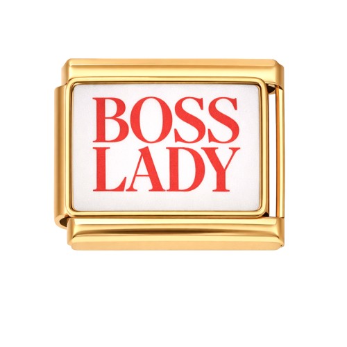 CHARMS MODUŁ OGNIWKO DO BRANSOLETKI MODUŁOWEJ ZŁOTY,  NAPIS "BOSS LADY"  
