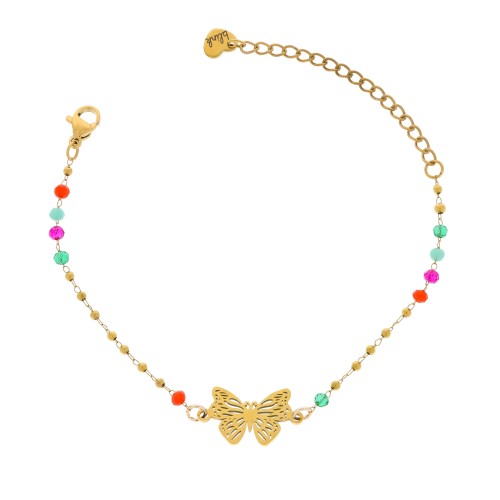 KOLOROWA BRANSOLETKA Z MOTYLEM DELIKATNA BRANSIOLETKA DAMSKA STAL CHIRURGICZNA 316L