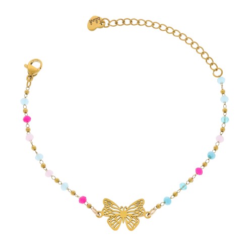 NASZYJNIK Z MOTYLEM I PASTELOWYMI KORALIKAMI – DELIKATNA BIŻUTERIA DAMSKA PREZENT