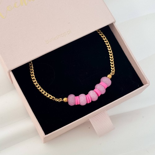 BRANSOLETKA Z JADEITEM RÓŻOWA DAMSKA ZŁOTA STAL CHIRURGICZNA PVD 