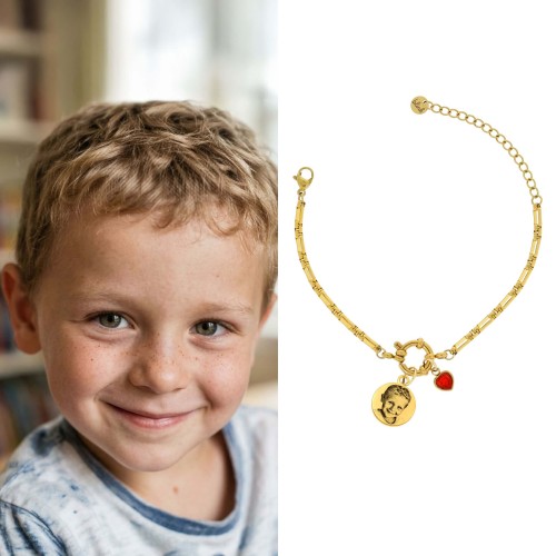 BRANSOLETKA ZE ZDJĘCIEM DZIECKA GRAWER PERSONALIZOWANA Z SERDUSZKIEM DLA MAMY