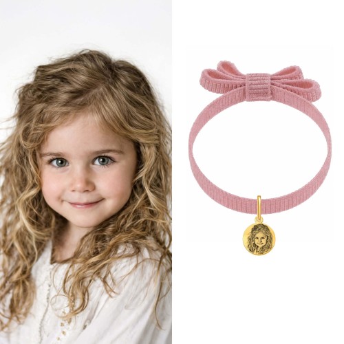 BRANSOLETKA ZE ZDJĘCIEM CÓRECZKI RÓŻOWA WSTĄŻKA KOKARDKA PERSONALIZACJA