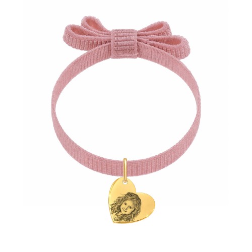 RÓŻOWA BRANSOLETKA SERDUSZKO ZE ZDJĘCIEM DZIECKA KOKARDKA PREZENT DLA MAMY