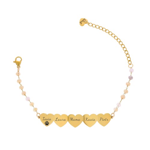 BRANSOLETKA DLA MAMY Z IMIONAMI DZIECI ZŁOTA SERCA PERSONALIZOWANA