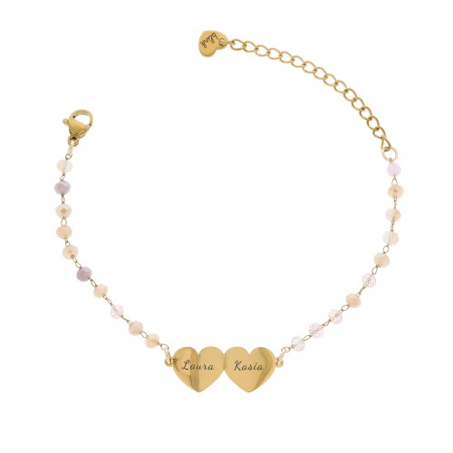 BRANSOLETKA DLA MAMY Z IMIONAMI DZIECI DWA SERCA PERSONALIZOWANY PREZENT