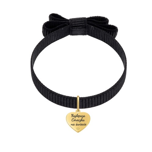 BRANSOLETKA DLA CÓRKI Z GRAWEREM CZARNA WSTĄŻKA KOKARKA PERSONALIZOWANY PREZENT