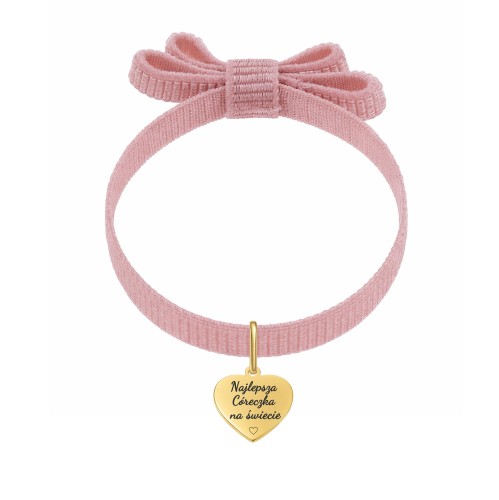 BRANSOLETKA PREZENT DLA CÓRKI Z GRAWEREM RÓŻOWA WSTĄŻKA KOKARKA NAJLEPSZA CÓRECZKA NA ŚWIECIE