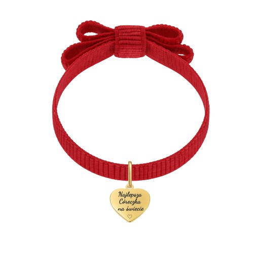 BRANSOLETKA PREZENT DLA CÓRKI Z GRAWEREM CZERWONA WSTĄŻKA KOKARKA NAJLEPSZA CÓRECZKA NA ŚWIECIE 