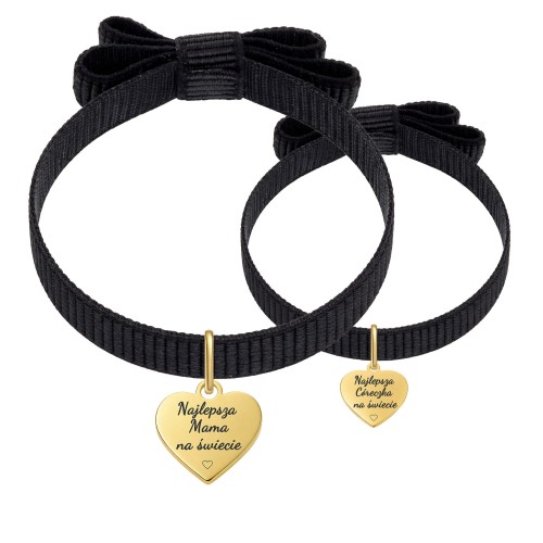 ZESTAW BRANSOLETEK DLA MAMY I CÓRKI KOKARDKI WSTĄŻKA SERCE PREZENT