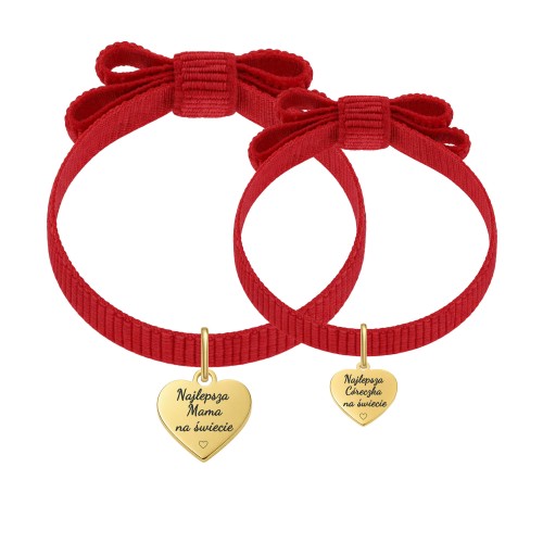 ZESTAW BRANSOLETEK DLA MAMY I CÓRKI CZERWONE KOKARDKI WSTĄŻKA SERCE PREZENT 