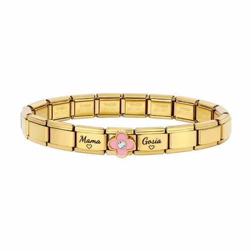 ZŁOTA BRANSOLETKA WŁOSKA MODUŁOWA DLA MAMY Z GRAWEREM PERSONALIZOWANA Z IMIONAMI