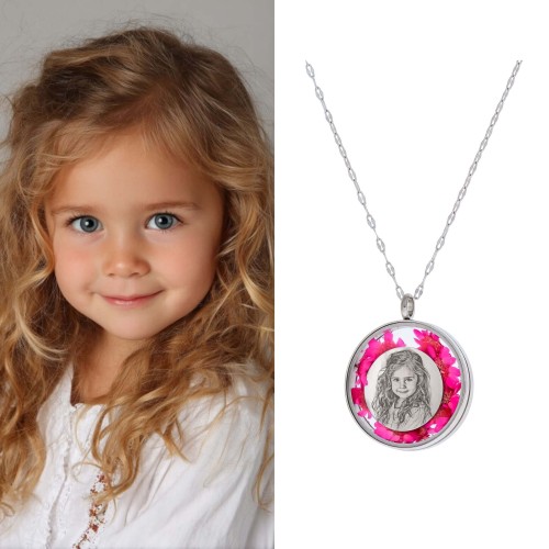 SREBRNY NASZYJNIK SEKRETNIK ZE ZDJĘCIEM I SUSZONYMI KWIATAMI GLIKSJI PREZENT DLA MAMY 