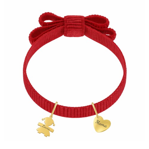 BRANSOLETKA PREZENT DLA MAMY Z GRAWEREM CZERWONA WSTĄŻKA KOKARKA ZAWIESZKA DZIEWCZYNKA