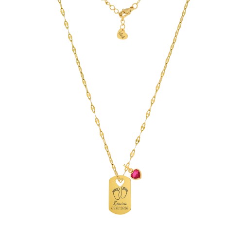 NASZYJNIK PREZENT DLA MAMY Z IMIENIEM CÓRECZKI I STÓPKAMI PREZENT Z OKAZJI NARODZIN NA BABY SHOWER STAL POZŁACANA