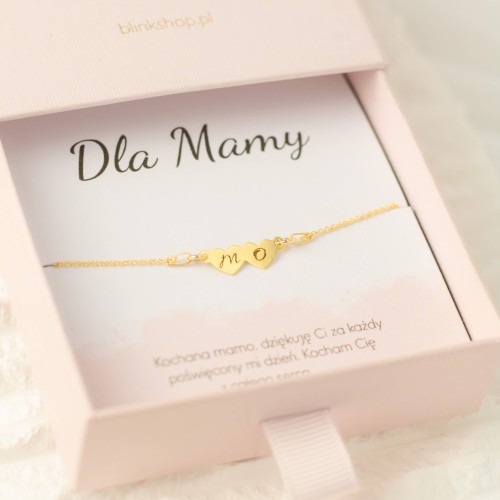 BRANSOLETKA Z DWOMA SERCAMI I INICJAŁAMI SREBRO 925 PERSONALIZOWANA BIŻUTERIA DLA BLISKIEJ OSOBY