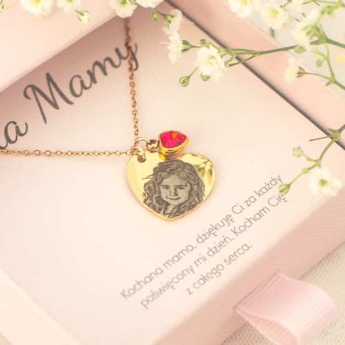 NASZYJNIK PERSONALIZOWANY ZE ZDJĘCIEM SERCE GRAWER PREZENT DLA MAMY