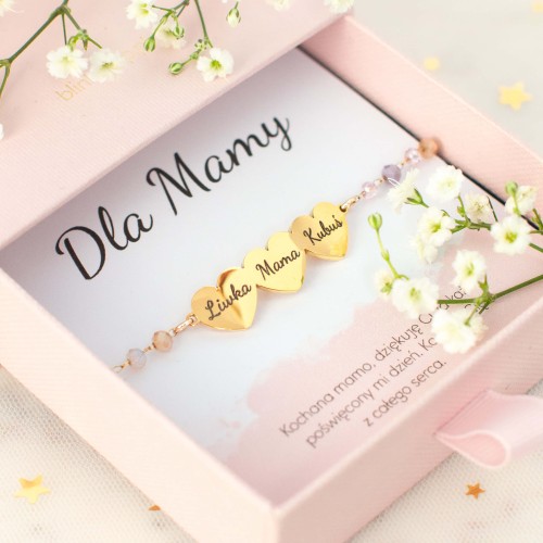 BRANSOLETKA DLA MAMY Z IMIONAMI DZIECI SERCA PERSONALIZOWANA