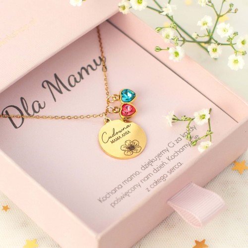 ZŁOTY NASZYJNIK DLA MAMY CUDOWNA MAMA Z IMIONAMI DZIECI PERSONALIZOWANY PREZENT