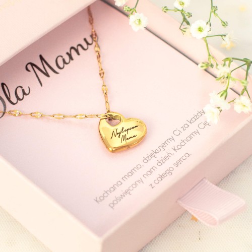 NASZYJNIK ZŁOTE SERCE Z GRAWEREM DLA MAMY PERSONALIZOWANY PREZENT Z INICJAŁAMI 