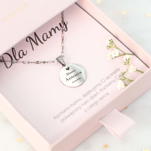 NASZYJNIK Z GRAWEREM DLA MAMY IMIĘ I DATA PERSONALIZOWANY PREZENT DLA MAMY