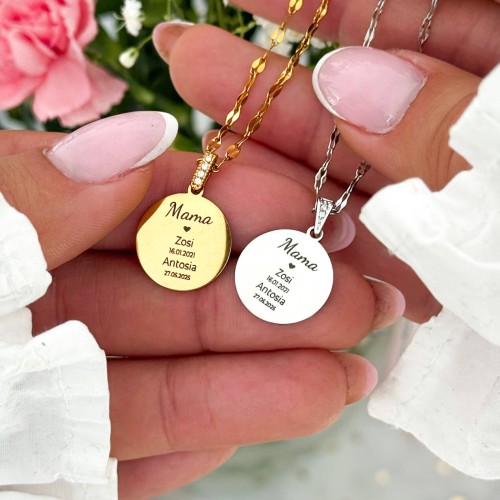 PERSONALIZOWANY NASZYJNIK DLA MAMY Z IMIONAMI DZIECI I DATĄ PREZENT Z DEDYKACJĄ