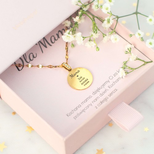 PERSONALIZOWANY NASZYJNIK DLA MAMY Z IMIONAMI DZIECI I DATĄ ZŁOTY MEDALION PREZENT
