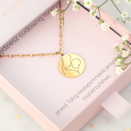 NASZYJNIK DLA MAMY Z MINIMALISTYCZNĄ GRAFIKĄ MAMY I DZIECKA STAL CHIRURGICZNA 
