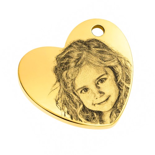 Charms uniwersalny złote serce wiszące do bransoletek i naszyjników grawer ze zdjęcia w technice money print