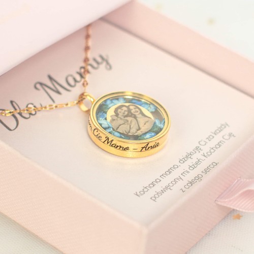 ZŁOTY NASZYJNIK SEKRETNIK Z GRAWEREM I KWIATAMI PERSONALIZOWANY PREZENT DLA MAMY