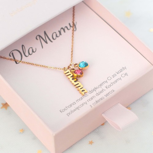 NASZYJNIK MAMA Z KOLOROWYMI SERDUSZKAMI PERSONALIZOWANY PREZENT DLA MAMY