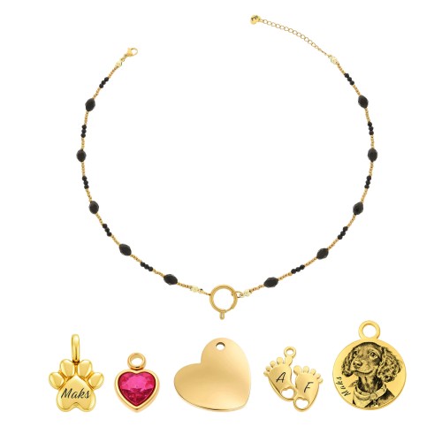 NASZYJNIK Z KAMIENI NATURALNYCH TURMALIN CZARNY I SPINEL – BAZA DO ZAWIESZEK