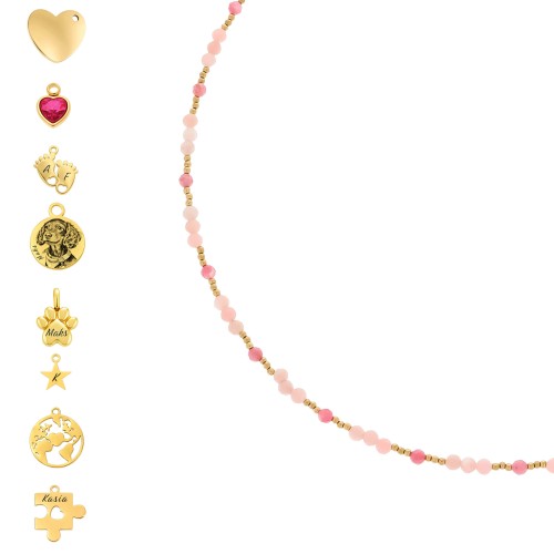 NASZYJNIK Z KAMIENI NATURALNYCH TURMALIN RÓŻOWY I OPAL RÓŻOWY