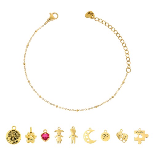 BRANSOLETKA BAZA DO ZAWIESZEK PERSONALIZOWANA – ZŁOTA POD CHARMSY I ZAWIESZKI GRAWEROWANE SPLOT SATELLITE CHAIN