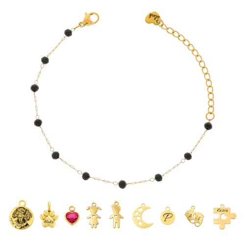 BRANSOLETKA DO ZAWIESZEK PERSONALIZOWANA – ZŁOTA BAZA POD CHARMSY I ZAWIESZKI GRAWEROWANE KORALIKI BLACK 
