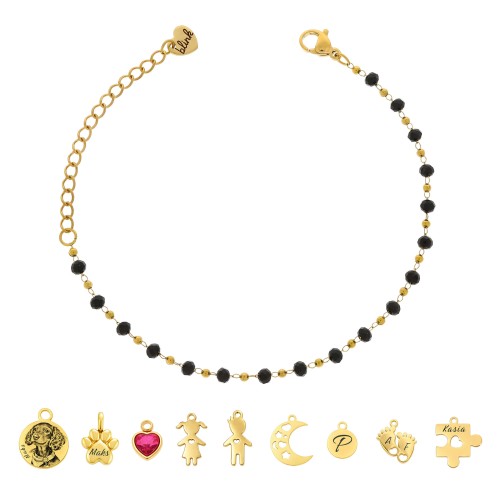 BRANSOLETKA DO ZAWIESZEK PERSONALIZOWANA – ZŁOTA BAZA POD CHARMSY I ZAWIESZKI GRAWEROWANE KORALIKI GOLD BLACK