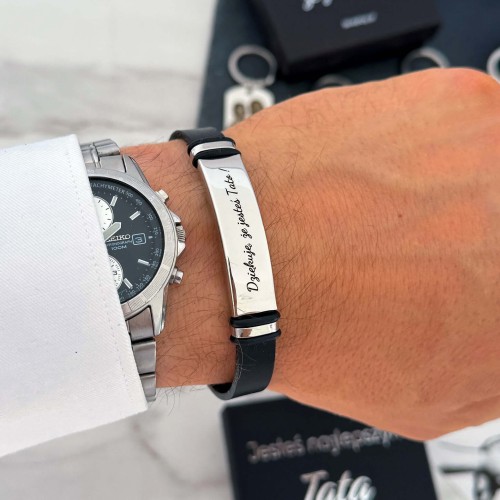 BRANSOLETKA MĘSKA DLA TATY – PERSONALIZACJA GRAWEREM (TEKST, SYMBOL, IMIONA)