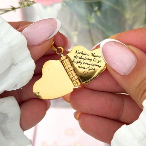 NASZYJNIK DLA MAMY SERCE ZŁOTY ZAMYKANY SEKRETNIK KSIĄŻKA Z KRYSZTAŁKIEM PERSONALIZOWANY PREZENT DLA MAMY