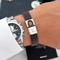 Bransoletka skórzana dla taty z grawerem zdjęcia i dedykacją – personalizowana, ciemny brąz, skóra naturalna