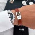 Bransoletka skórzana dla taty ze zdjęciem dziecka – srebrna blaszka