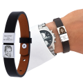 Bransoletka skórzana dla taty z grawerem zdjęcia i dedykacją – personalizowana, ciemny brąz, skóra naturalna