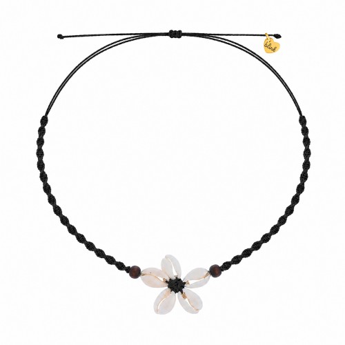 NASZYJNIK Z MUSZELEK NA LATO BOHO CHOKER PLAŻOWY PLECIONY SZNUREK CZARNY