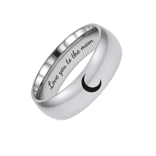 SREBRNY PIERŚCIONEK Z KSIĘŻYCEM I NAPISEM LOVE YOU TO THE MOON Z POSREBRZANEJ STALI CHIRURGICZNEJ 316L