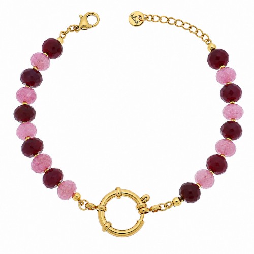 BRANSOLETKA Z NATURALNYM JADEITEM I GRANATEM FASETOWANYM ZE STALI CHIRURGICZNEJ 316L