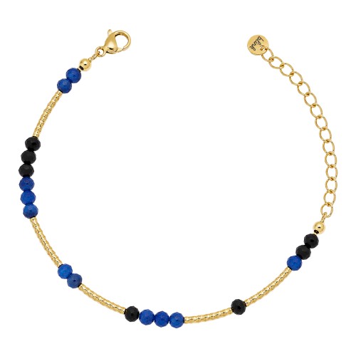 Złota bransoletka z lapis lazuli i czarnym turmalinem – kamienie naturalne